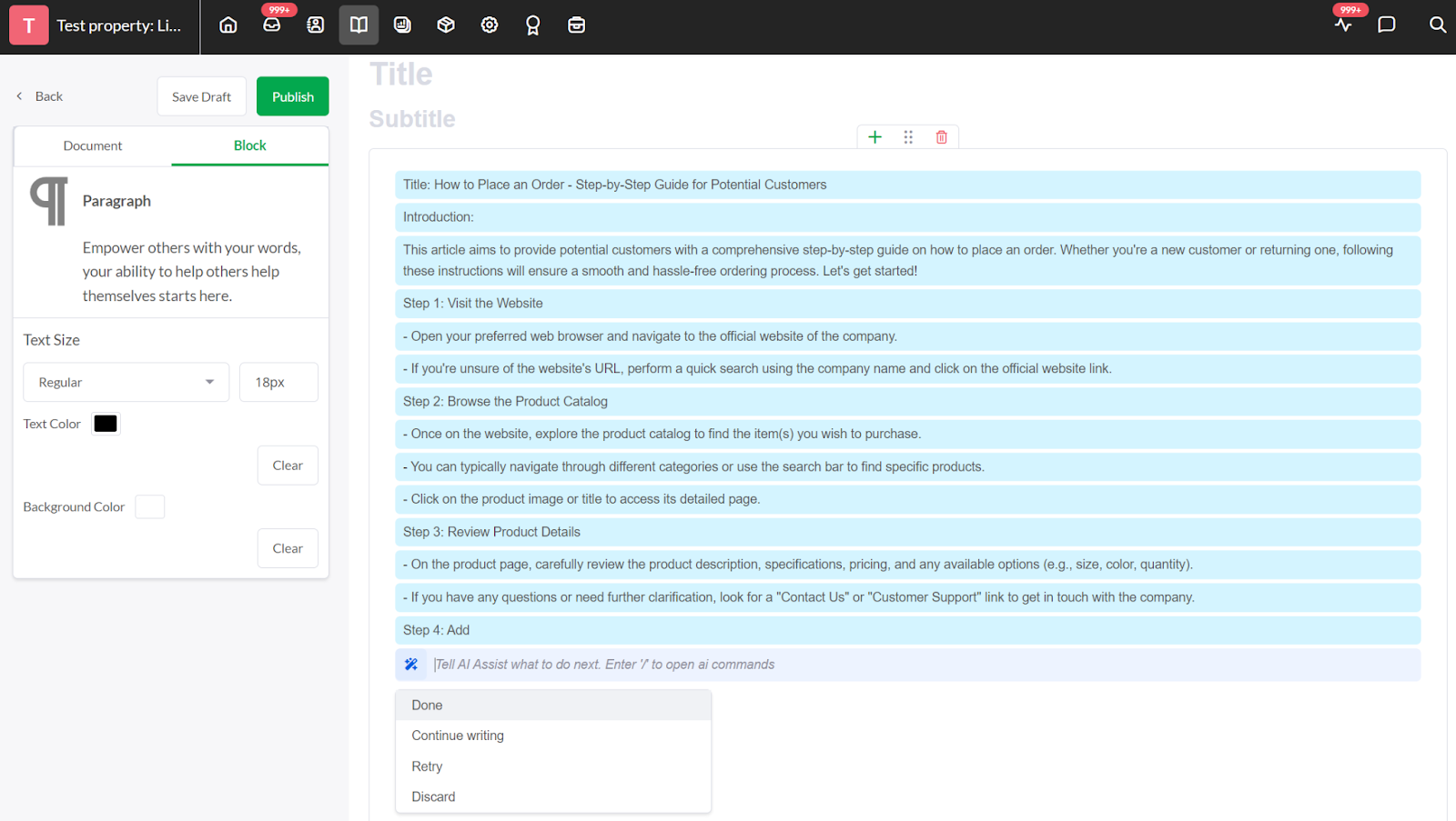 AI Assist] Using AI Commands within Knowledge Base Articles - AI Assist -  tawk.to Community